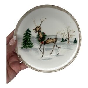 American Atelier Christmas Twig Reindeer Ceramic Bread Plate